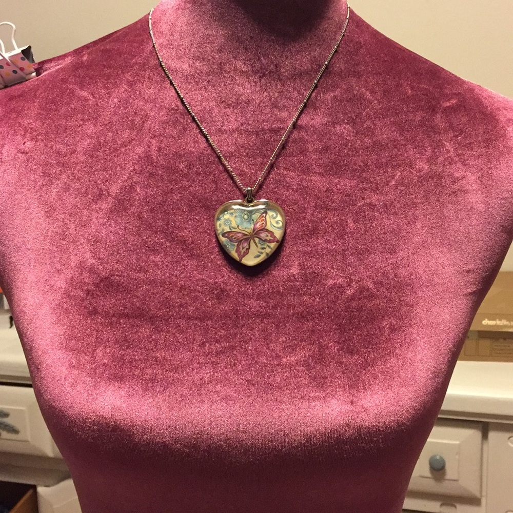 Brighton silvertone heart and butterfly necklace